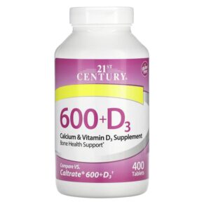 21st Century 600+D3 Calcium & Vitamin D3 Supplement 400 viên 740985275313