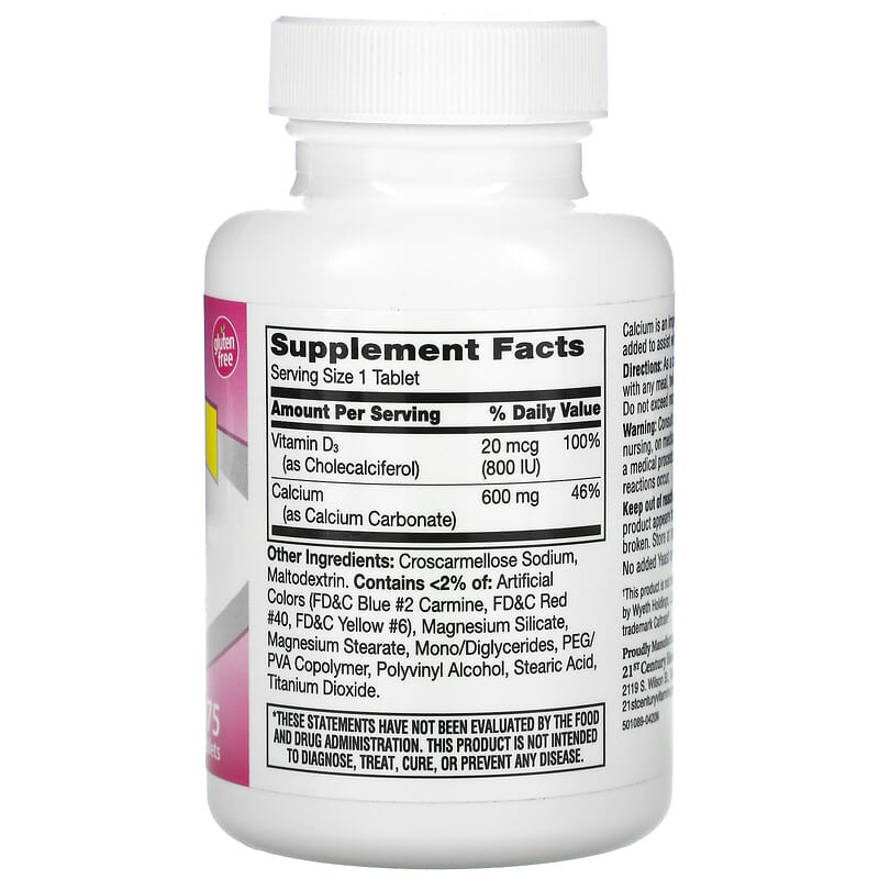 21st Century 600+D3 Calcium & Vitamin D3 Supplement 75 Tablets 8 Thành phần vi chất 21st Century 600+D3 Calcium & Vitamin D3 Supplement 75 viên 740985275290