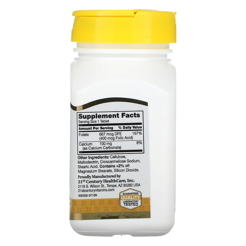 21st Century Folic Acid 400 mcg 250 Easy to Swallow Tablets 8 Thành phần vi chất 21st Century Folic Acid 400 mcg 250 viên 740985213773