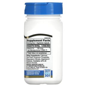 21st Century K2 MK-7 100 mcg 110 Vegetarian Capsules 740985280676