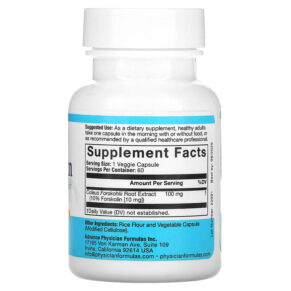 Advance Physician Formulas Inc. Forskolin Coleus Forskohlii Extract 100 mg 60 Vegetable Capsules 896996000250