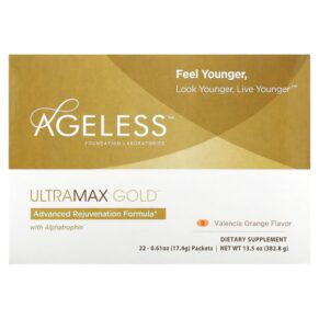 Ageless Foundation Laboratories UltraMax Gold Advanced Rejuvenation Formula + Alphatrophin Valencia Orange 22 gói 0.61 oz (17.4 g) 691546001103