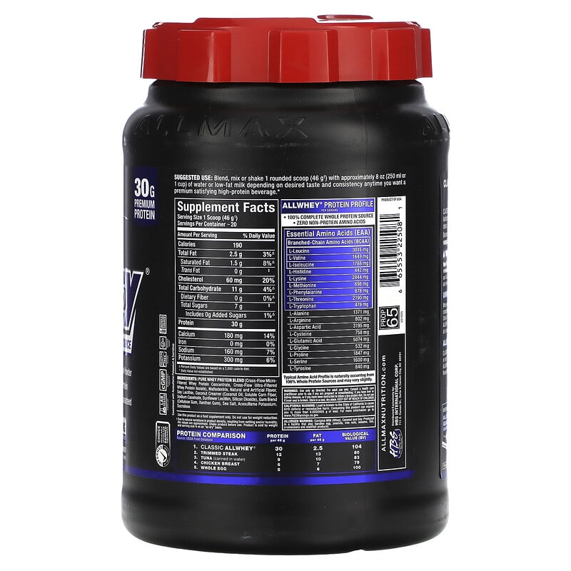 ALLMAX Classic AllWhey 100% Whey Protein Vanilla 2 lbs (907 g) 8 Thành phần vi chất ALLMAX Classic AllWhey 100% Whey Protein Vanilla 2 lbs (907 g) 665553225081