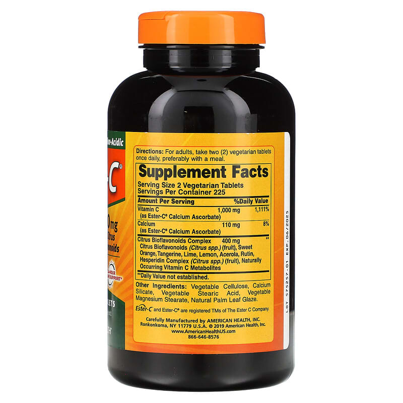 American Health Ester-C with Citrus Bioflavonoids 500 mg 450 Vegetarian Tablets 8 Thành phần vi chất American Health Ester-C + Citrus Bioflavonoids 500 mg 450 viên 076630169561