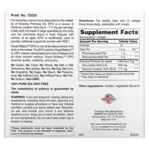 American Health Royal Brittany Evening Primrose Oil 1.300 mg 2 Bottles 120 Softgels Each 076630032339