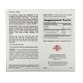 American Health Royal Brittany Evening Primrose Oil 500 mg 2 Bottles 200 Softgels Each 076630036344