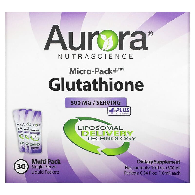 Aurora Nutrascience Micro-Pack+ Glutathione 500 mg 30 Packets 0.34 fl oz (10 ml) Each 1 Aurora Nutrascience Micro-Pack+ Glutathione 500 mg 30 gói 0.34 fl oz (10 ml) 628504648209
