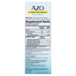 Azo Complete Feminine Balance Daily Probiotic 5 Billion 30 Once Daily Capsules 787651760162