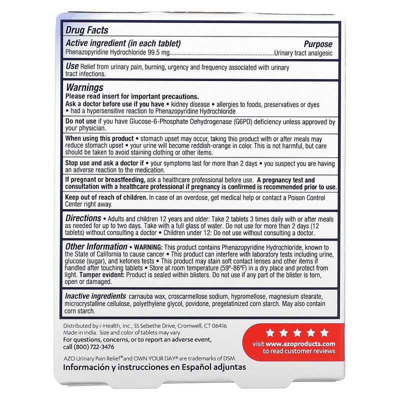 Azo Urinary Pain Relief Maximum Strength 24 Tablets 8 Thành phần vi chất Azo Urinary Pain Relief Maximum Strength 24 viên 787651241531