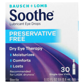 Bausch + Lomb Soothe Lubricant Eye Drops Preservative Free 30 Single-Use Vials 0.02 fl oz (0.6 ml) 310119022191