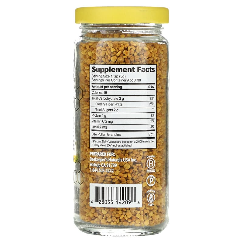 Beekeeper's Naturals Bee Pollen 5.2 oz (150 g) 8 Thành phần vi chất Beekeeper's Naturals Bee Pollen 5.2 oz (150 g) 628055142096