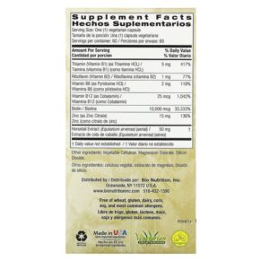 Bio Nutrition Healthy Hair with Biotin 10.000 Plus 60 Vegetarian Capsules 854936003297