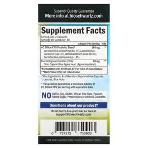 BioSchwartz Advanced Strength Probiotic 40 Billion CFU 60 Capsules 737212750903