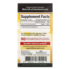 BioSchwartz Superior Strength Vitamin D3 5.000 IU 360 Softgels 3 BioSchwartz Superior Strength Vitamin D3 5.000 IU 360 Softgels 737212751191
