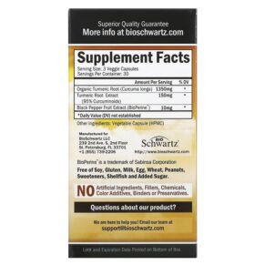 BioSchwartz Turmeric Curcumin with Bioperine 500 mg 90 Capsules 737212751023