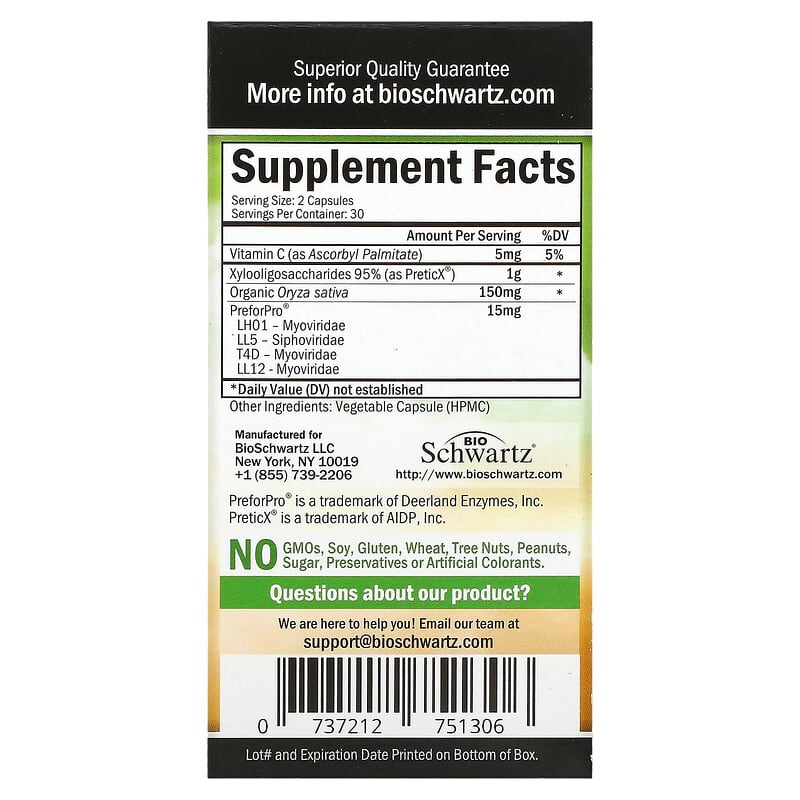BioSchwartz Ultra Premium Advanced Prebiotic 60 Capsules 8 Thành phần vi chất BioSchwartz Ultra Premium Advanced Prebiotic 60 viên 737212751306