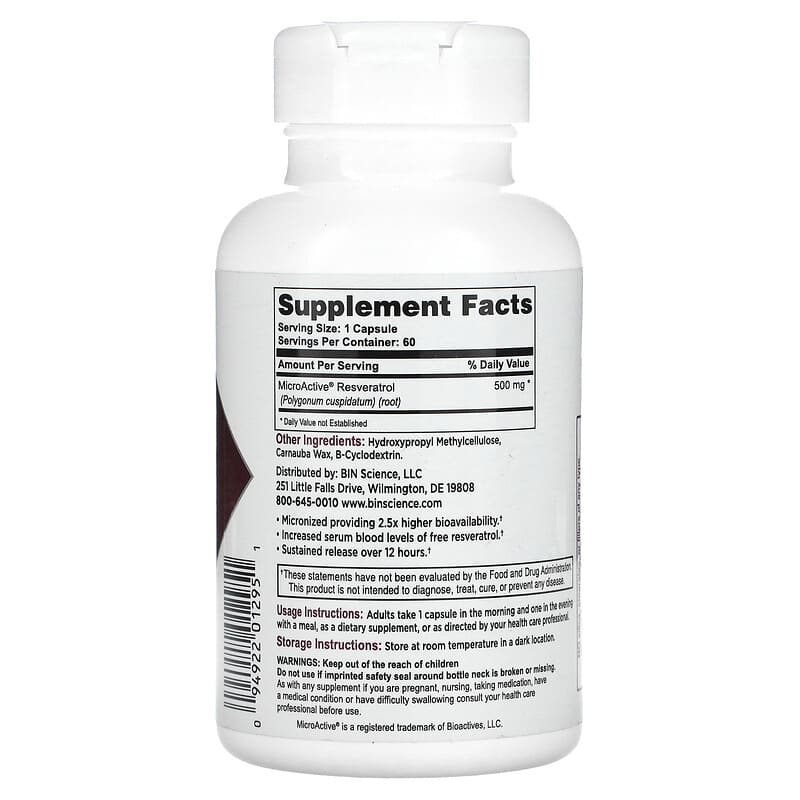 Biotivia TransmaxTR MicroActive-Resveratrol 60 Capsules 8 Thành phần vi chất Biotivia TransmaxTR MicroActive-Resveratrol 60 viên 094922012951