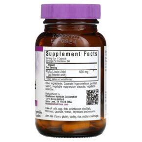 Bluebonnet Nutrition Alpha Lipoic Acid 600 mg 60 Vegetable Capsules 743715008564