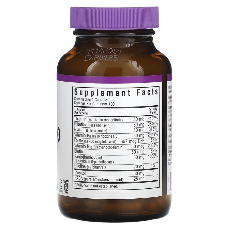 Bluebonnet Nutrition B-Complex 50 100 Vegetable Capsules 8 Thành phần vi chất Bluebonnet Nutrition B-Complex 50 100 viên 743715004122