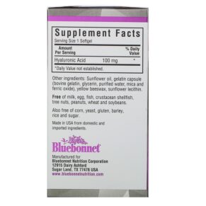 Bluebonnet Nutrition Beautiful Ally Hyaluronic Acid 100 mg 90 Softgels 743715015128