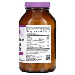 Bluebonnet Nutrition Calcium Citrate Magnesium Vitamin D3 180 Caplets 743715007178