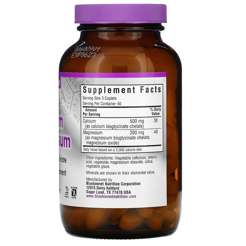 Bluebonnet Nutrition Chelated Calcium Magnesium 120 Caplets 8 Thành phần vi chất Bluebonnet Nutrition Chelated Calcium Magnesium 120 viên 743715006614