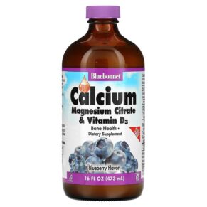 Bluebonnet Nutrition Liquid Calcium Magnesium Citrate & Vitamin D3 Blueberry 16 fl oz (473 ml) 743715006867