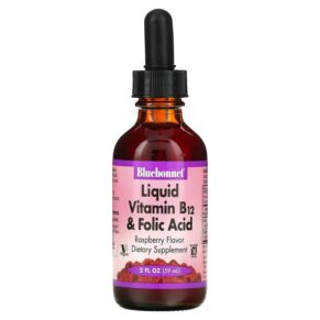 Bluebonnet Nutrition Liquid Vitamin B-12 & Folic Acid Raspberry 2 fl oz (59 ml) 743715004337
