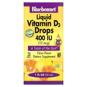 Bluebonnet Nutrition Liquid Vitamin D3 Drops Citrus 10 mcg (400 IU) 1 fl oz (30 ml) 743715003729