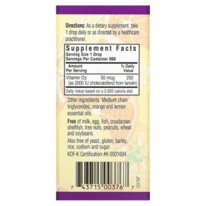 Bluebonnet Nutrition Liquid Vitamin D3 Drops Citrus 50 mcg (2.000 IU) 1 fl oz (30 ml) 743715003767