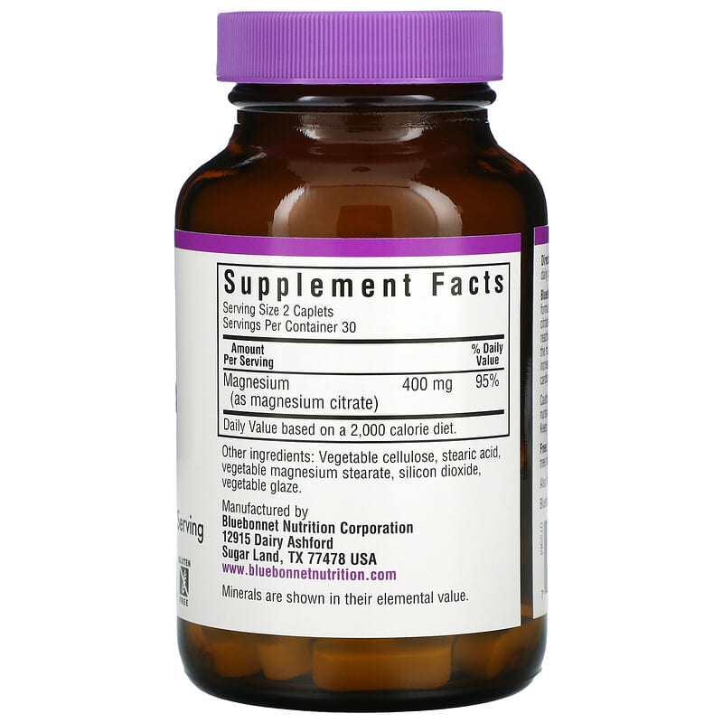 Bluebonnet Nutrition Magnesium Citrate 400 mg 60 Caplets 8 Thành phần vi chất Bluebonnet Nutrition Magnesium Citrate 400 mg 60 viên 743715007291