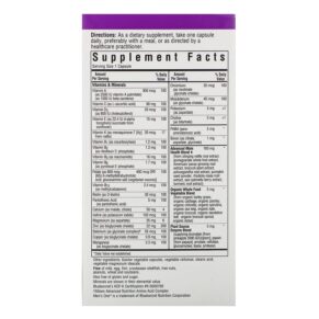 Bluebonnet Nutrition Men's ONE Whole Food-Based Multiple 90 Vegetable Capsules 743715001435