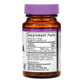 Bluebonnet Nutrition Vitamin A 3.000 mcg 100 Softgels 743715002982