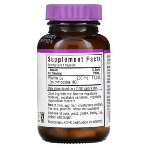 Bluebonnet Nutrition Vitamin B6 200 mg 90 Vegetable Capsules 743715004320