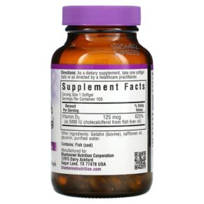 Bluebonnet Nutrition Vitamin D3 125 mcg (5.000 IU) 100 Softgels 743715003217