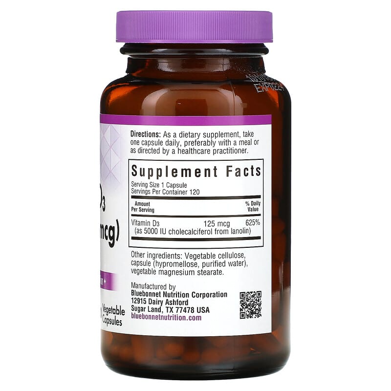 Bluebonnet Nutrition Vitamin D3 125 mcg (5.000 IU) 120 Vegetable Capsule 8 Thành phần vi chất Bluebonnet Nutrition Vitamin D3 125 mcg (5.000 IU) 120 viênule 743715003699