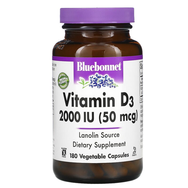 Bluebonnet Nutrition Vitamin D3 50 mcg (2.000 IU) 180 Vegetable Capsules 1 Bluebonnet Nutrition Vitamin D3 50 mcg (2.000 IU) 180 viên 743715003156