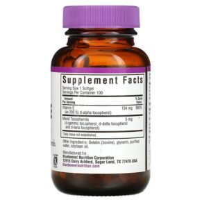 Bluebonnet Nutrition Vitamin E 200 IU (134 mg) 100 Softgels 743715006126