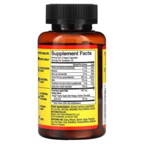 Bragg True Energy Apple Cider Vinegar + 6 B Vitamins Caffeine Free 90 Capsules 074305090042