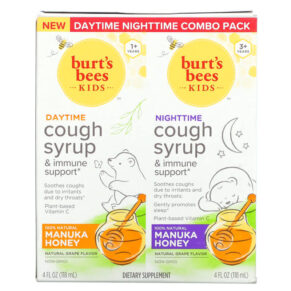 Burt's Bees Kids Daytime/Nighttime Cough Syrup & Immune Support Combo Pack Natural Grape 2 Pack 4 fl oz (118 ml) 070030165499