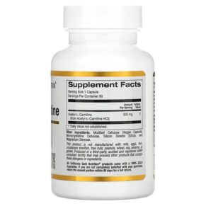 California Gold Nutrition Acetyl-L-Carnitine 500 mg 60 Veggie Capsules 898220011254