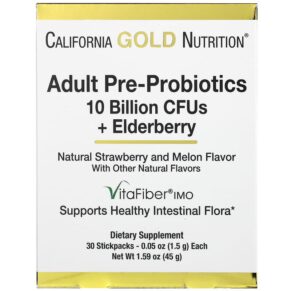 California Gold Nutrition Adult Pre-Probiotics 10 Billion CFU + Elderberry Natural Strawberry & Melon Flavor 30 gói 0.05 oz (1.5 g) 898220018543