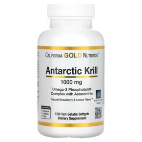 California Gold Nutrition Antarctic Krill Oil Omega-3 Phospholipids Complex + Astaxanthin Natural Strawberry & Lemon Flavor 1.000 mg 120 Fish Gelatin viên 898220011025