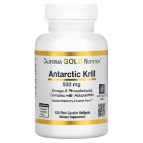 California Gold Nutrition Antarctic Krill Oil Omega-3 Phospholipids Complex + Astaxanthin Natural Strawberry & Lemon Flavor 500 mg 120 Fish Gelatin viên 898220011018