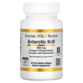 California Gold Nutrition Antarctic Krill Oil Omega-3 Phospholipids Complex + Astaxanthin Natural Strawberry & Lemon Flavor 500 mg 30 Fish Gelatin viên 898220011001