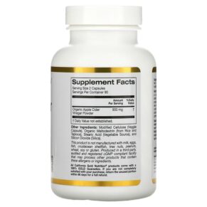 California Gold Nutrition Apple Cider Vinegar 180 Veggie Capsules 898220019069