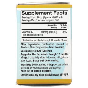 California Gold Nutrition Baby Vitamin D3 Liquid 10 mcg (400 IU) 0.34 fl oz (10 ml) 898220010349