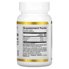 California Gold Nutrition Benfotiamine + Alpha Lipoic Acid 30 Veggie Capsules 898220020201