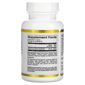 California Gold Nutrition Bioactive Vitamin E 335 mg (500 IU) 30 Veggie Capsules 898220019656