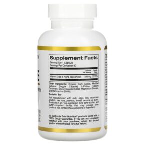 California Gold Nutrition Bioactive Vitamin E 335 mg (500 IU) 90 Veggie Capsules 898220019663